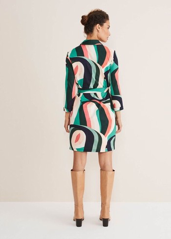 Phase Eight Beth Swirl Belted Shift Dress Green/Multicolor Australia | LV8236014